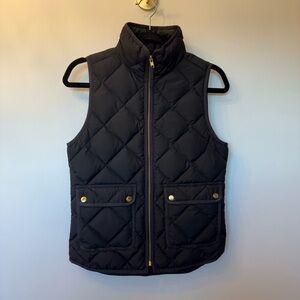 J. Crew Down Filled Black Quilted Vest with Gold Accents